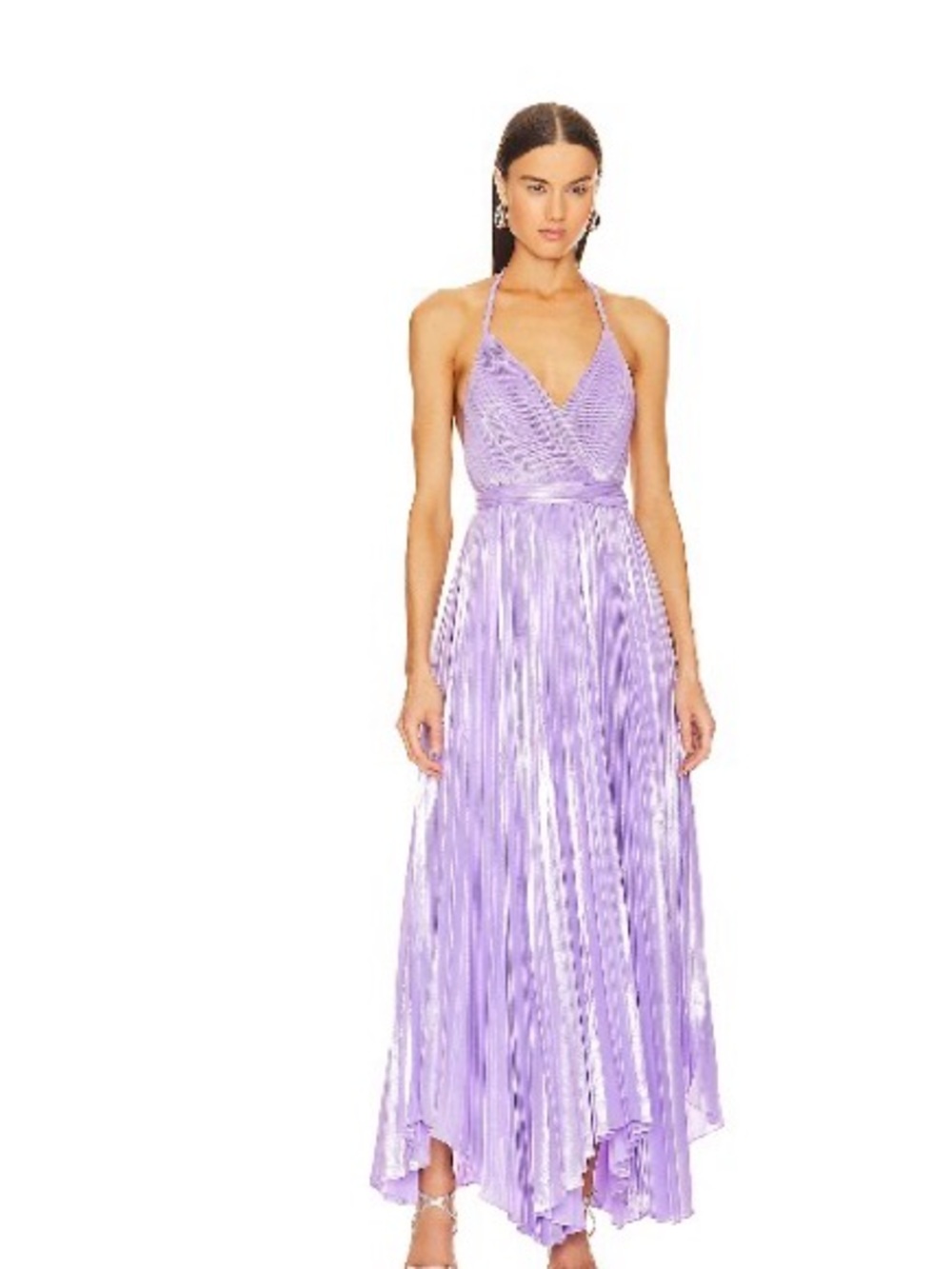🔥 Alice and Olivia Lavender Halter Maxi Dress with Pleated Skirt